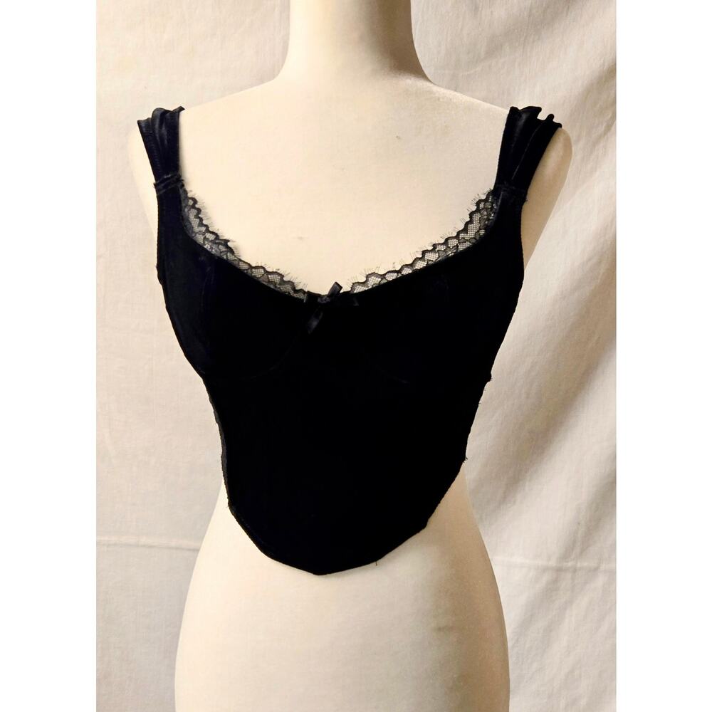 Black Lace Bustier Structured Longline Bra Top with Hook and Eye Closure XS - Picture 6 of 9